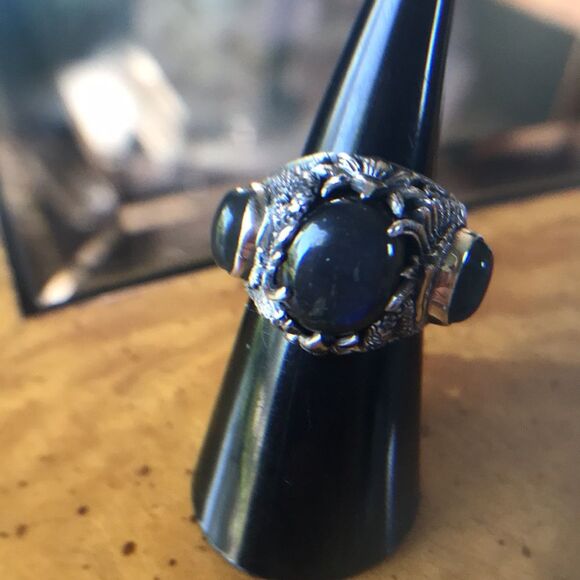 Artistic Natural Labradorite Sterling Silver Cocktail Ring Size 6 - Picture 7 of 8